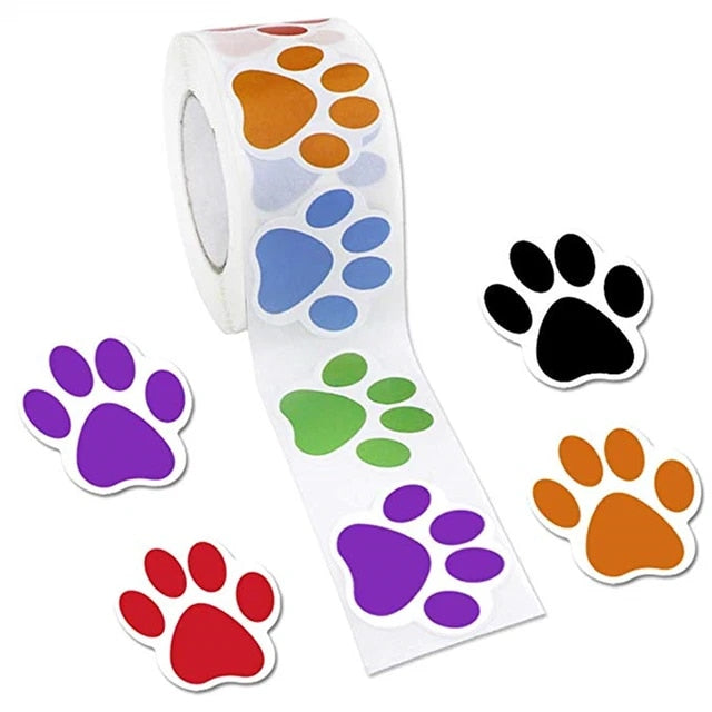 2 Pack Paw Prints Stickers 500 on a roll - Colourful Teacher Merit Stickers