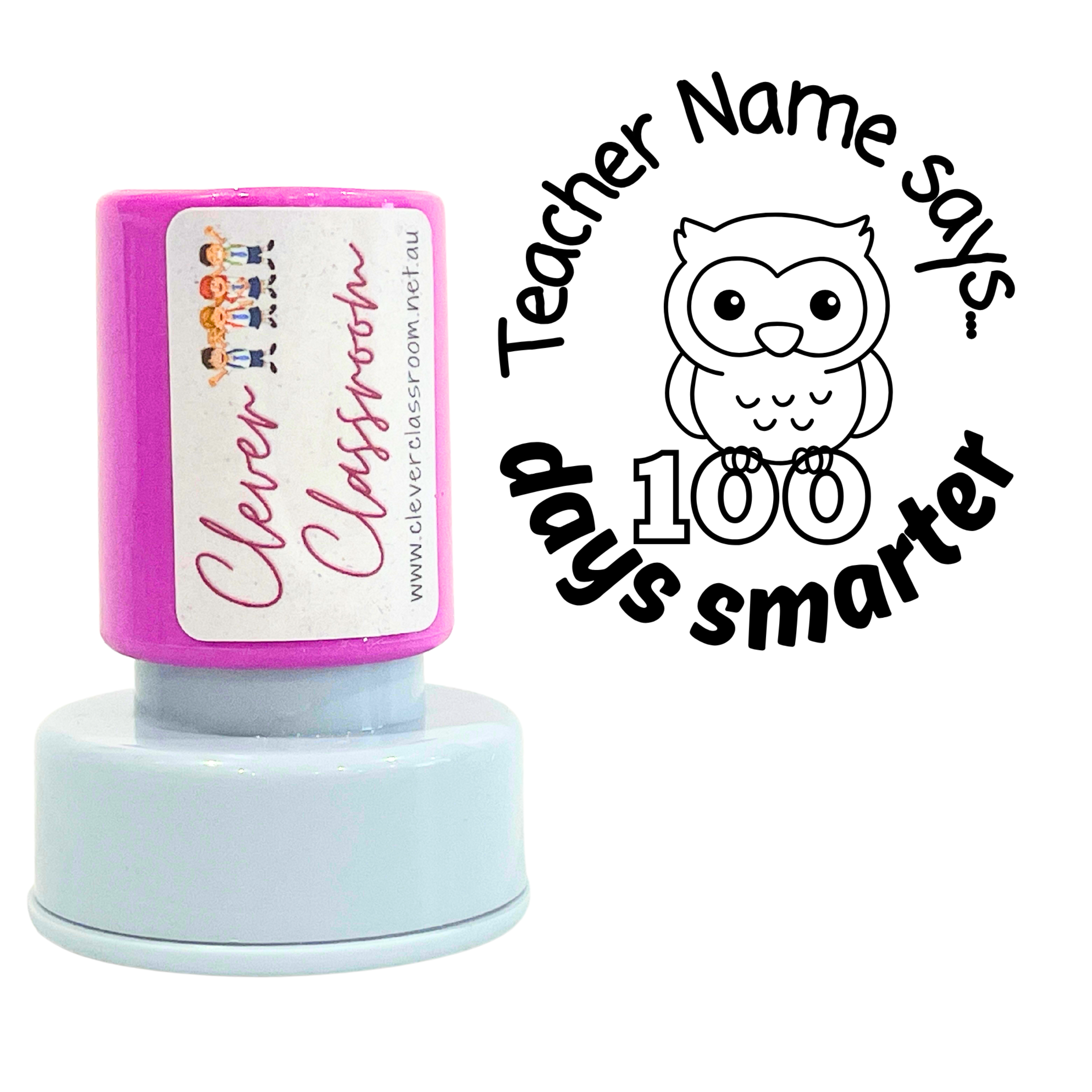 100 Days Smarter Personalised Teacher Stamp 30mm round