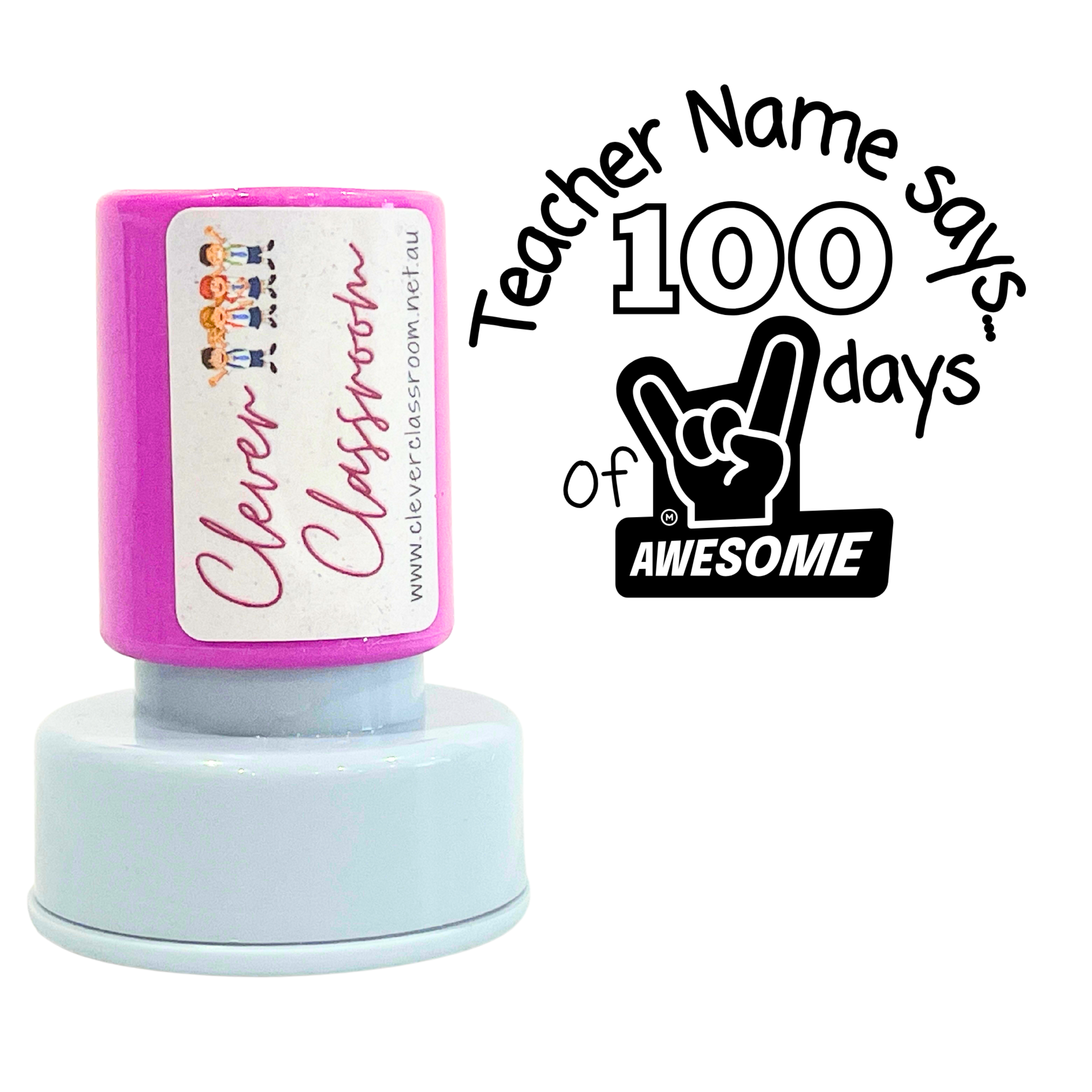 100 Days of Awesome Personalised Teacher Stamp 30mm round
