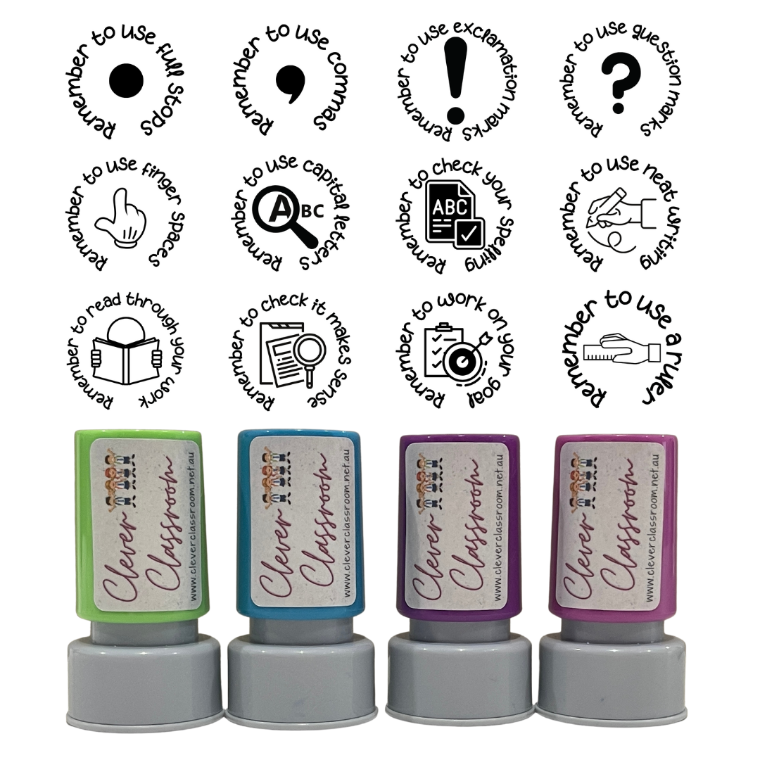 Stamp Set - 12 x Writing Marking Stamps 20mm round