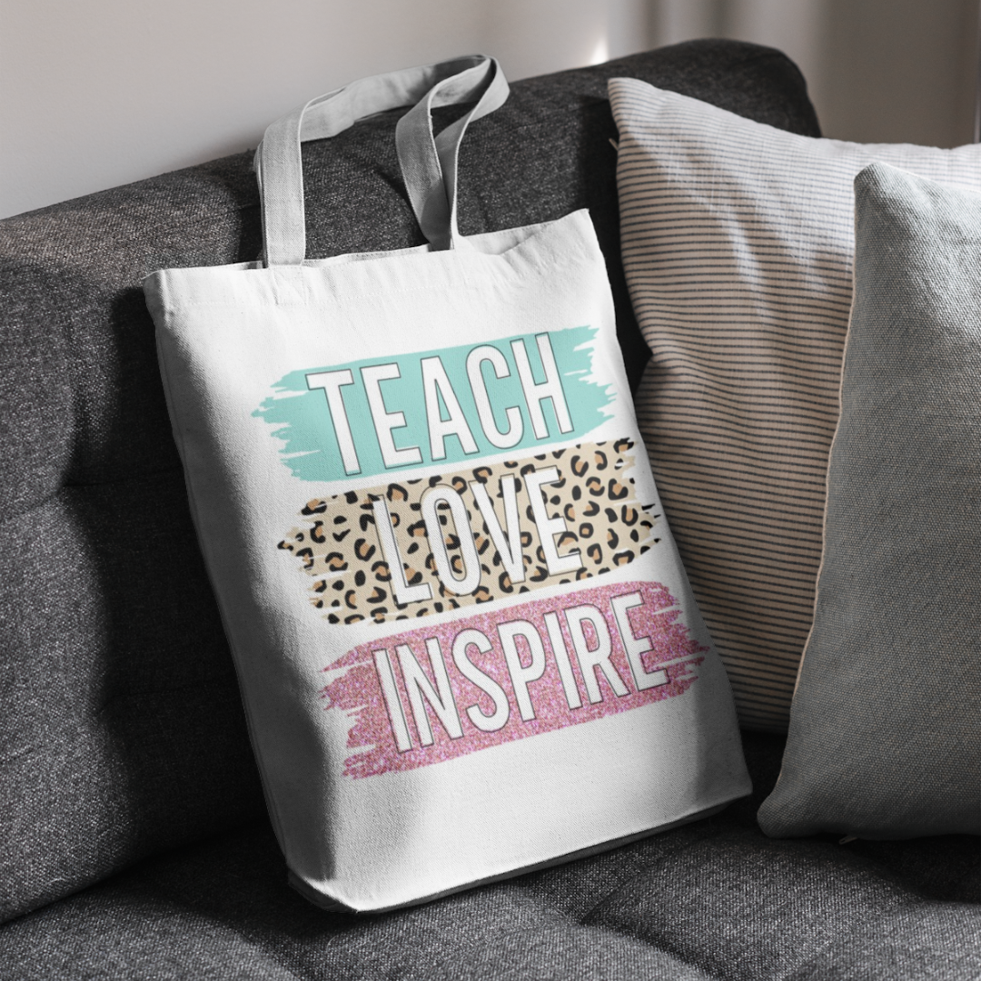 Teacher Gift - Teach Love Inspire Shopping Bag reusable Calico Large