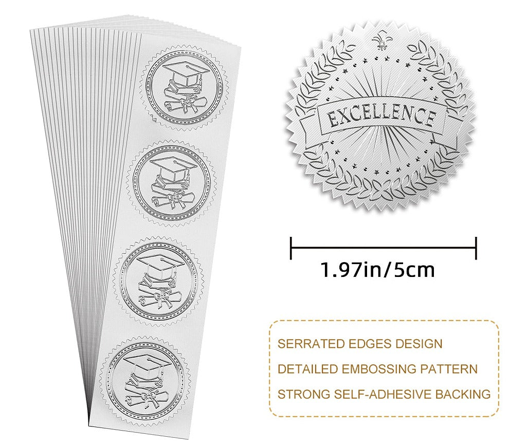 100 Pack Silver Foil Embossed EXCELLENCE Stickers
