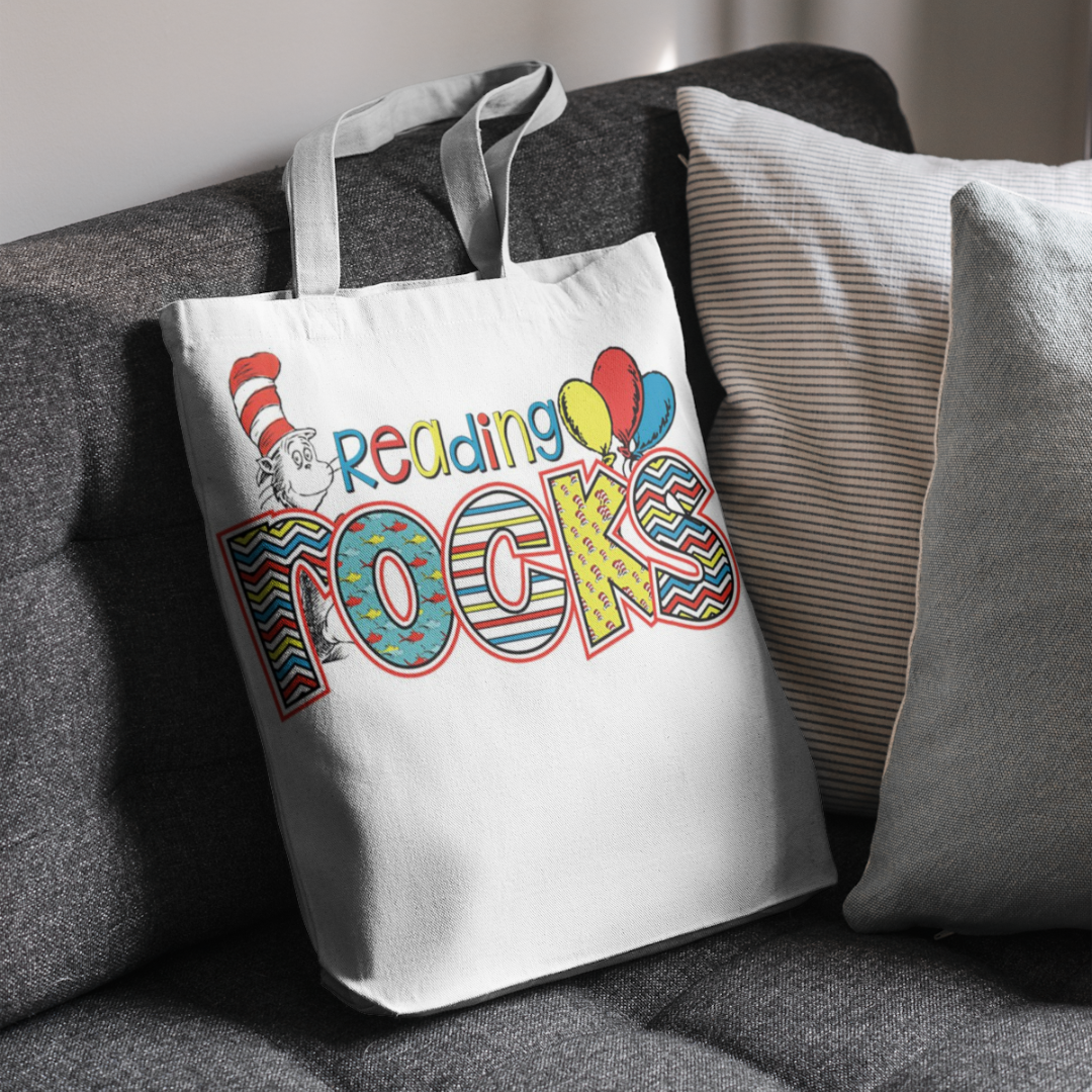 Teacher Gift - Reading Rocks Shopping Bag reusable Calico Large