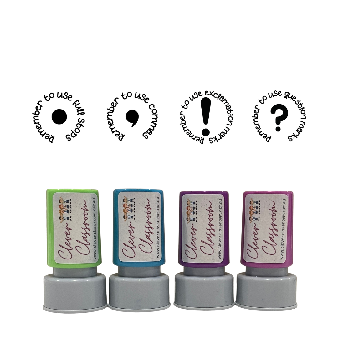 Stamp Set - 4 x Punctuation Writing Feedback Stamps 20mm round