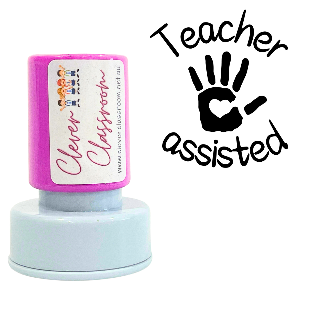 LARGE Teacher assisted Heart in Hand Teacher Stamp 30mm round