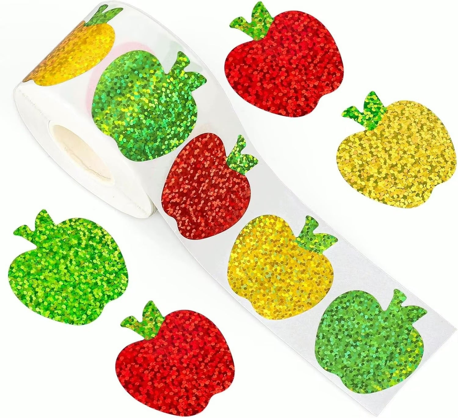 *Holographic LARGE Apples Stickers 500 on a roll