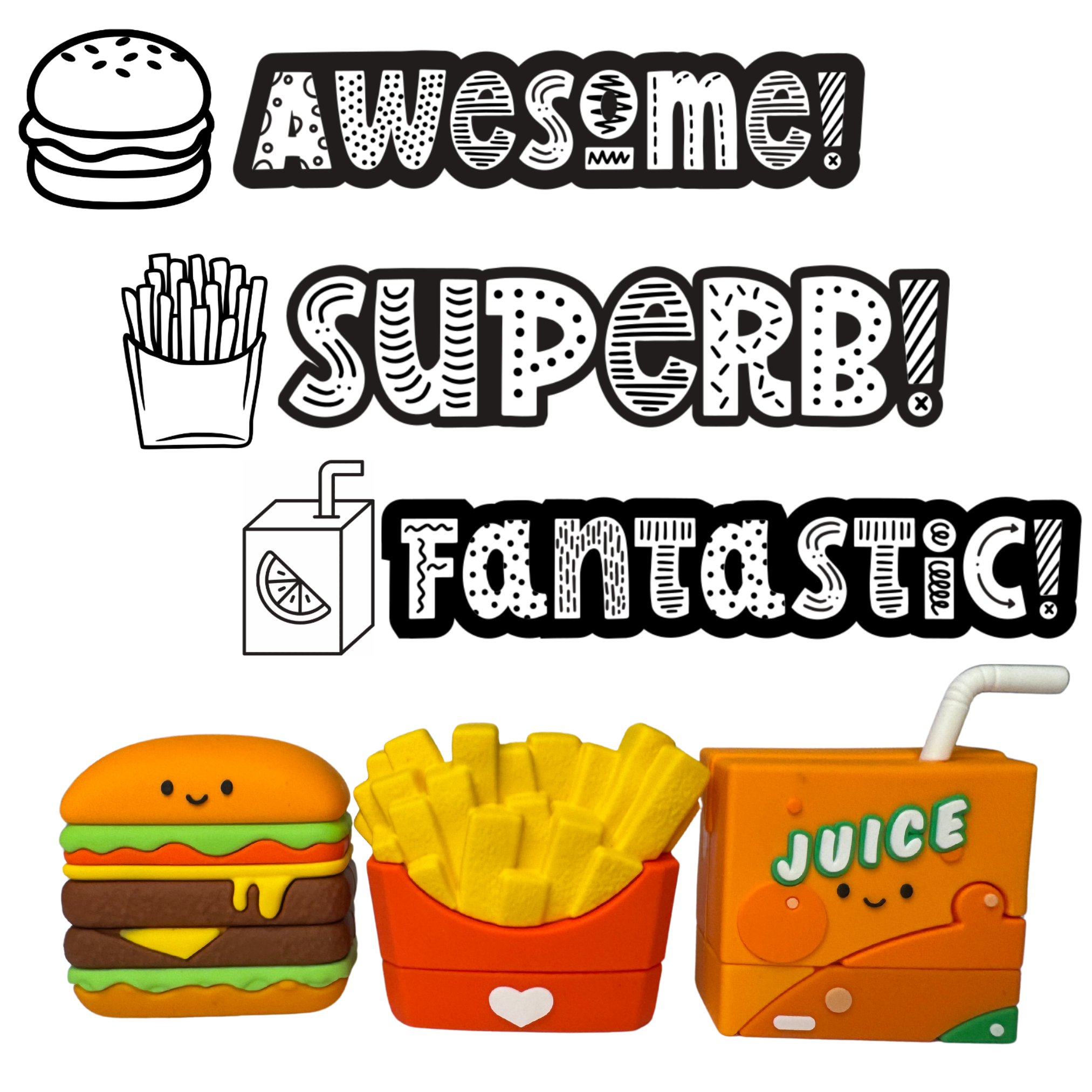 Awesome Express Fast Food Stamp Set - 3 x Teacher Stamps 40mm x 15mm