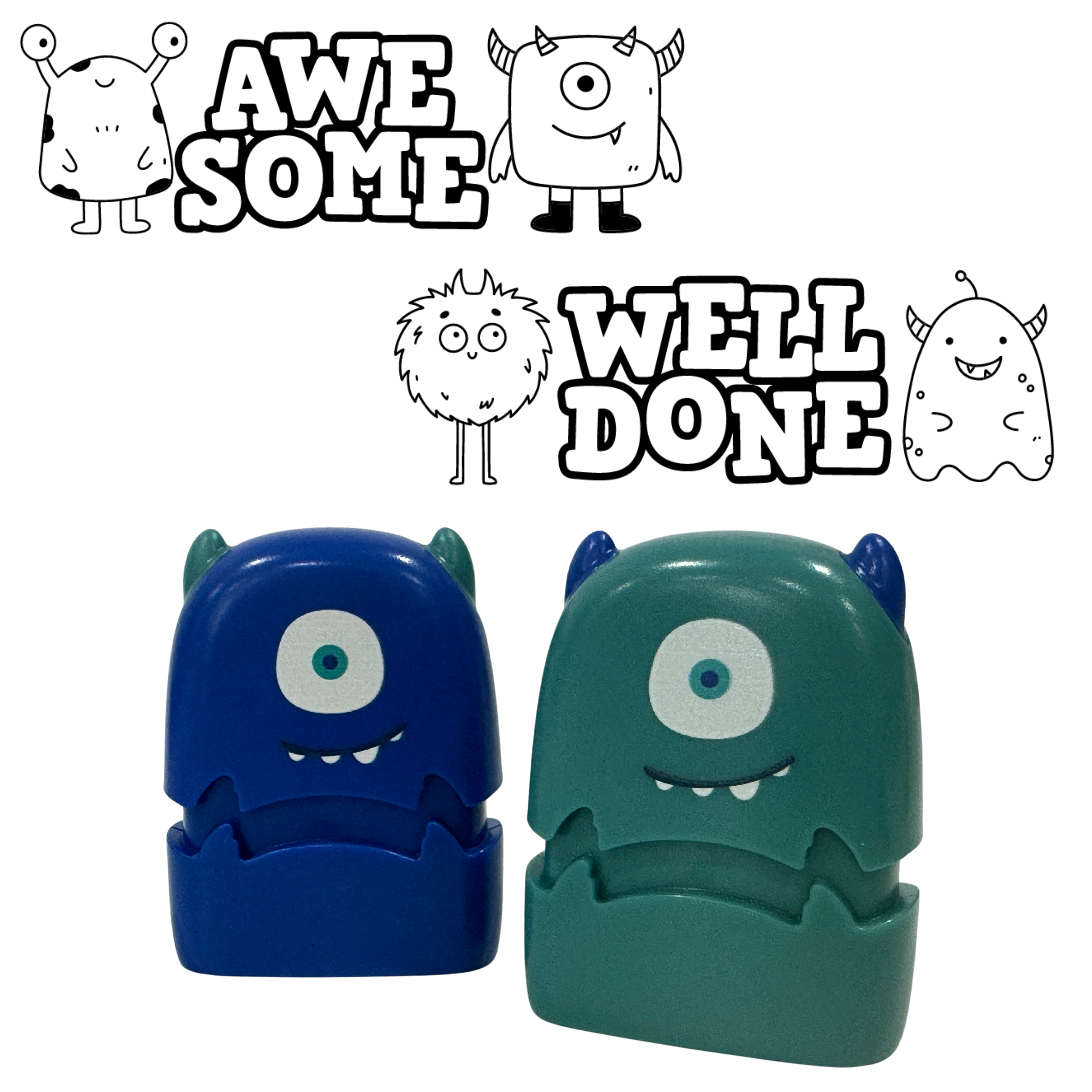 Awesome & Well Done Monsters Stamp Set - 2 x Stamps 33mm x 13mm