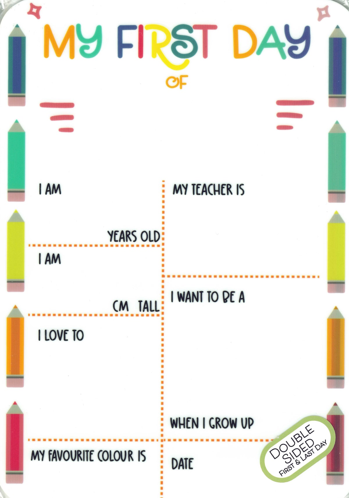 NEW DESIGN! Pencils First Day/ Last Day of School Colours Photo Prop