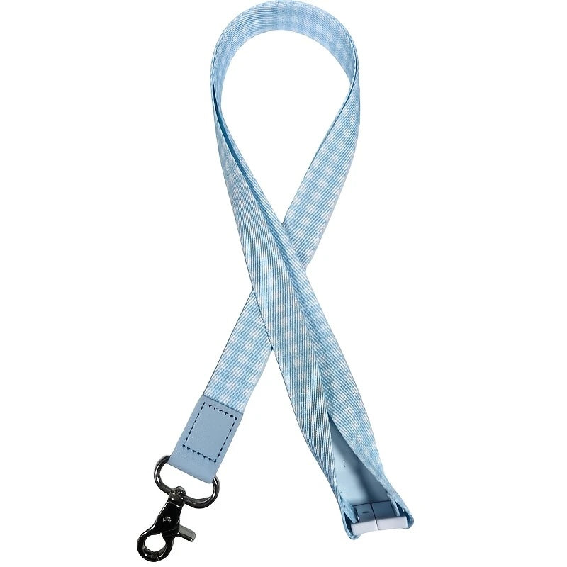 Pastel Blue Gingham Personalised Lanyard