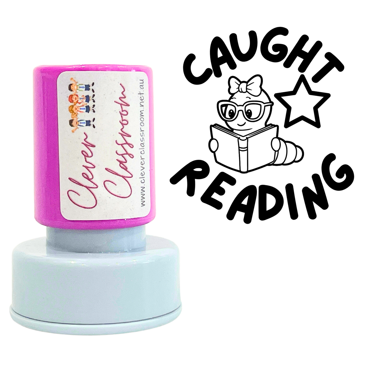 Caught Reading Teacher Stamp 30mm round