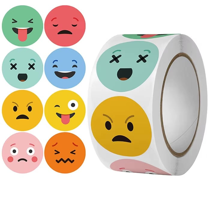 NEW Colourful FACES Stickers 500 on a roll - Colourful Teacher Merit Stickers
