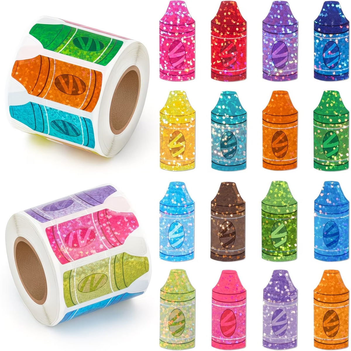 *LARGE Holographic Crayons Stickers 500 on a roll