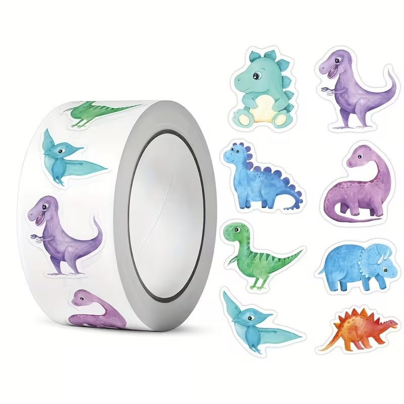 *NEW! Cute Dinosaur Stickers 500 on a roll - Colourful Teacher Merit Stickers