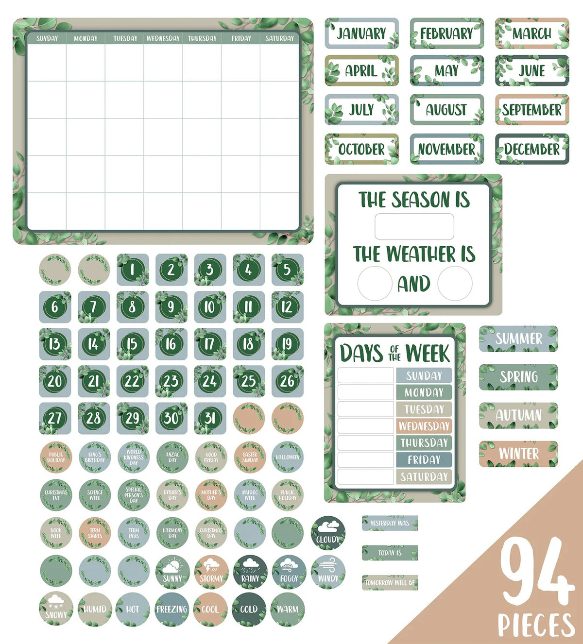 Eucalyptus Essentials Calendar Bulletin Board Set