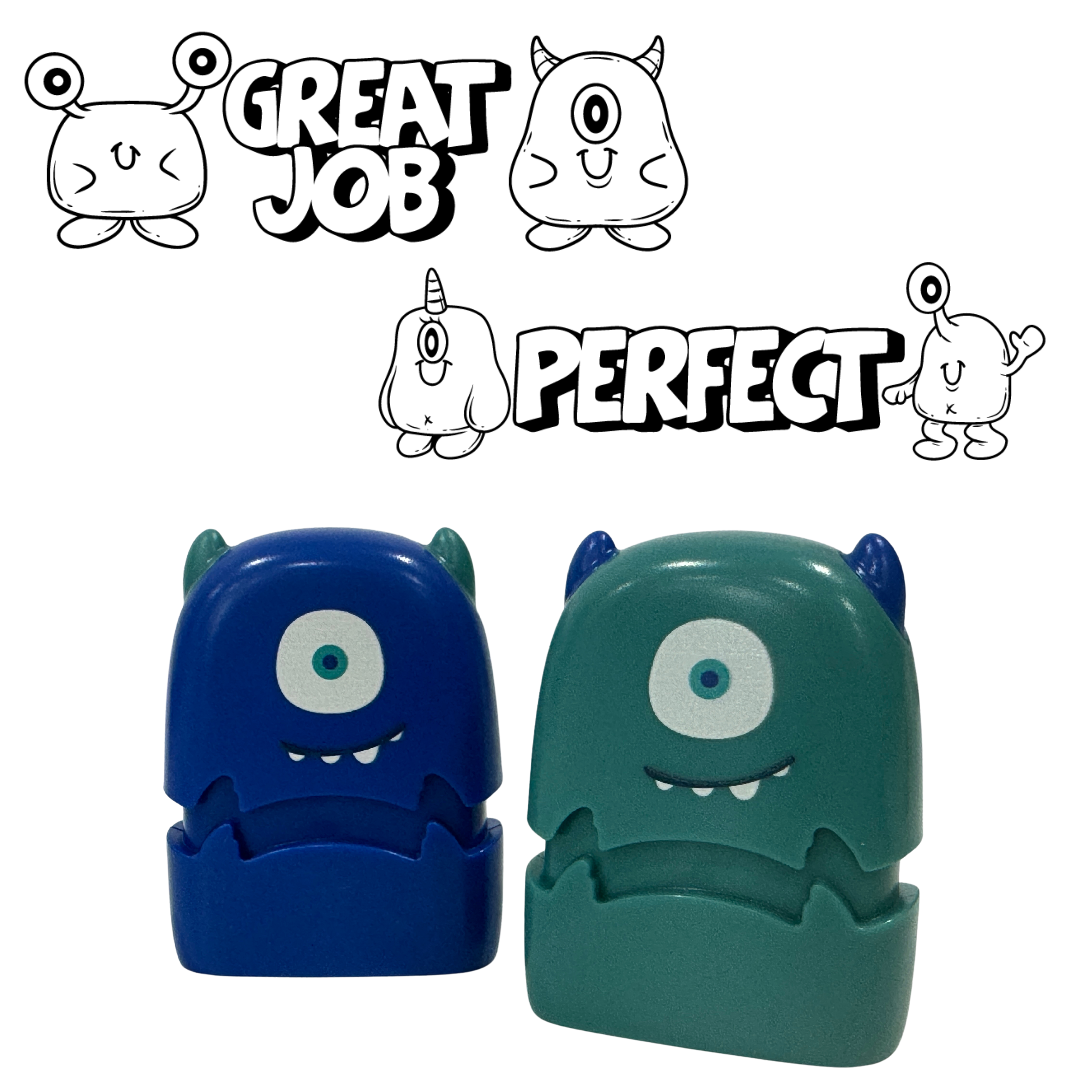 Great Job & Perfect Monsters Stamp Set - 2 x Stamps 33mm x 13mm