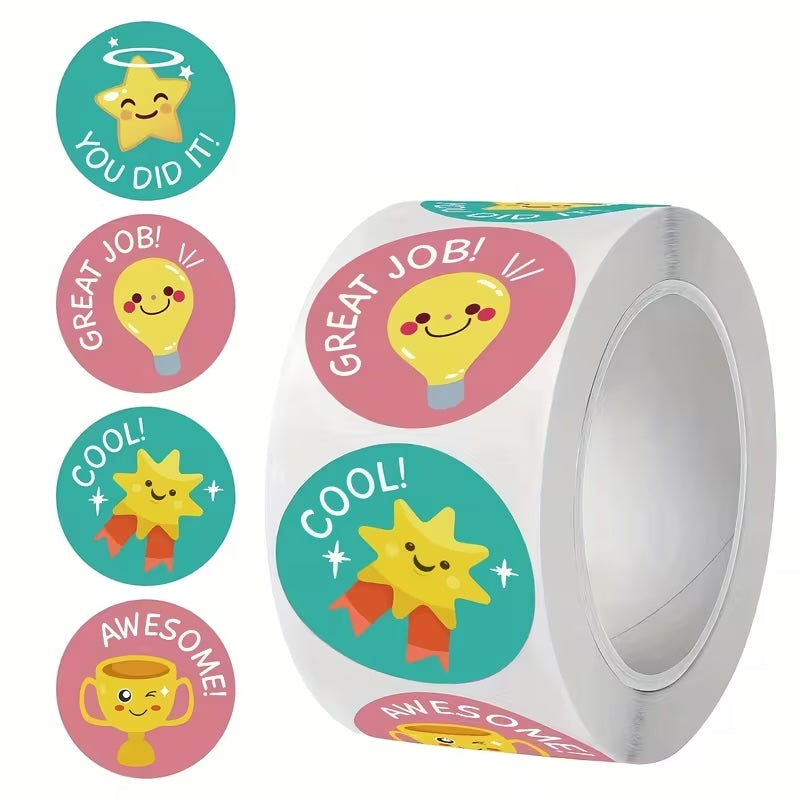 NEW! Great Effort! Pastel Award Stickers 500 on a roll - Colourful Teacher Merit Stickers