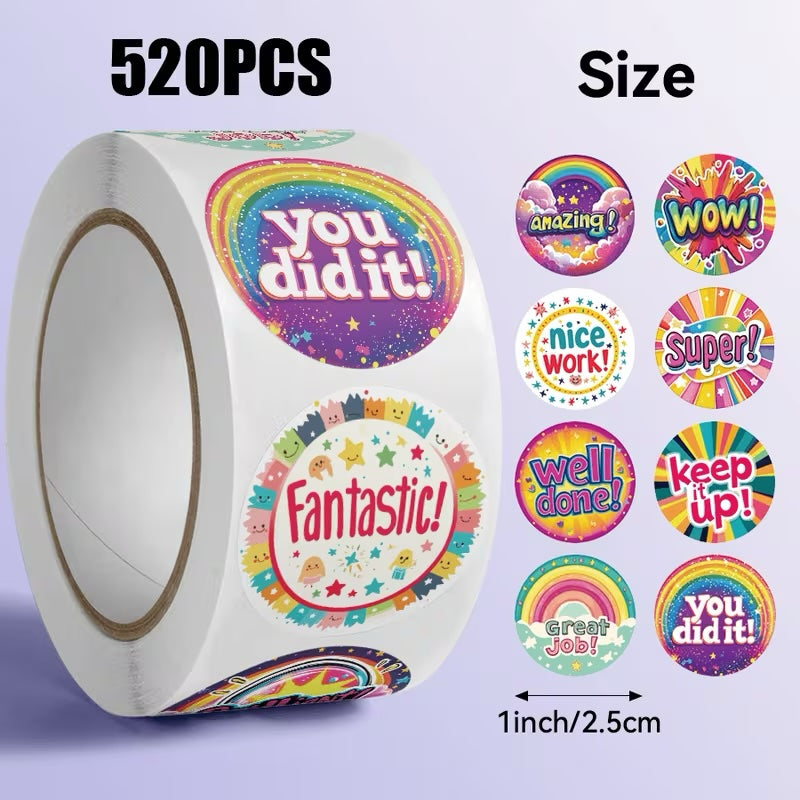 NEW! Wow! Award Stickers 500 on a roll - Colourful Teacher Merit Stickers