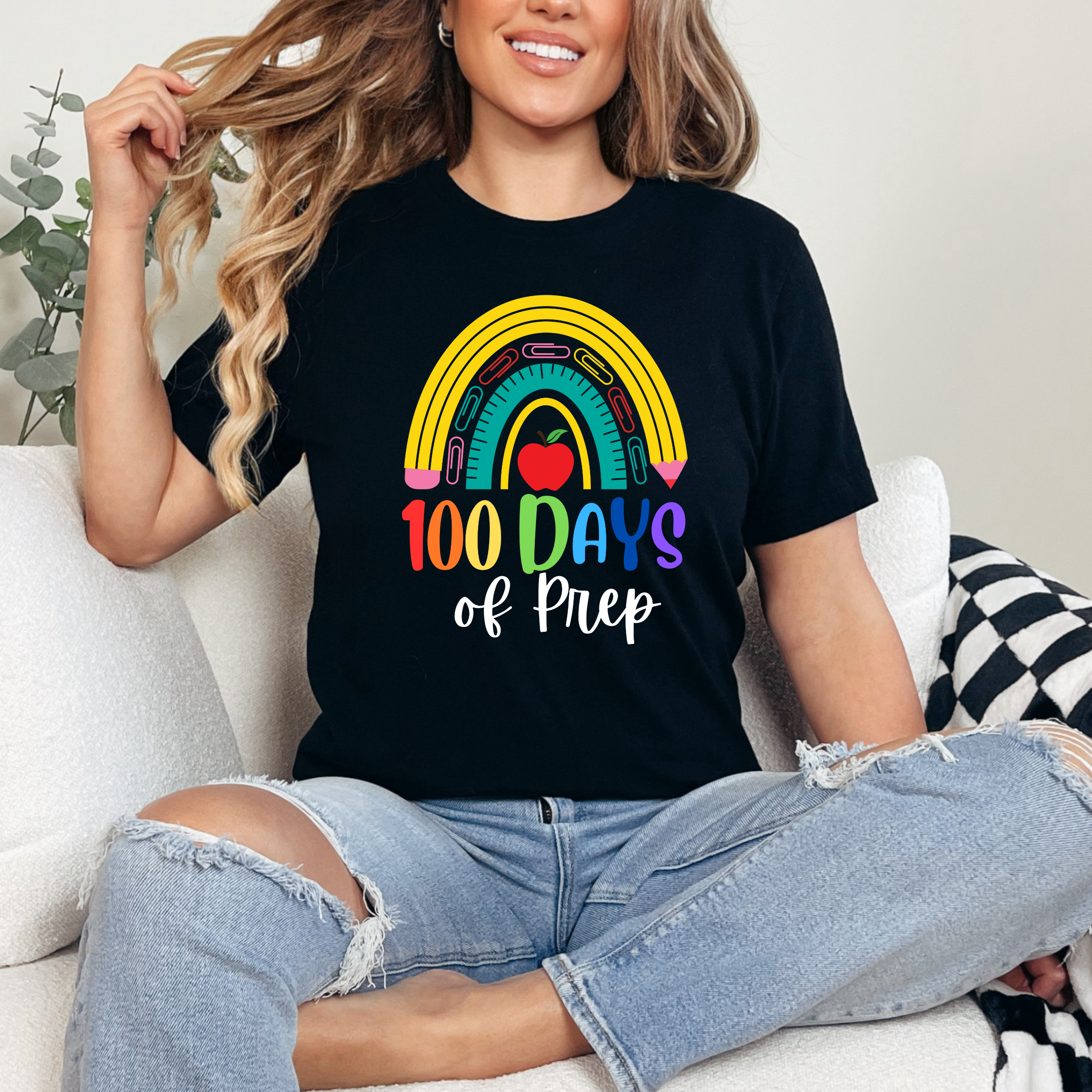 Black 100 Days of Prep Teacher T-shirt