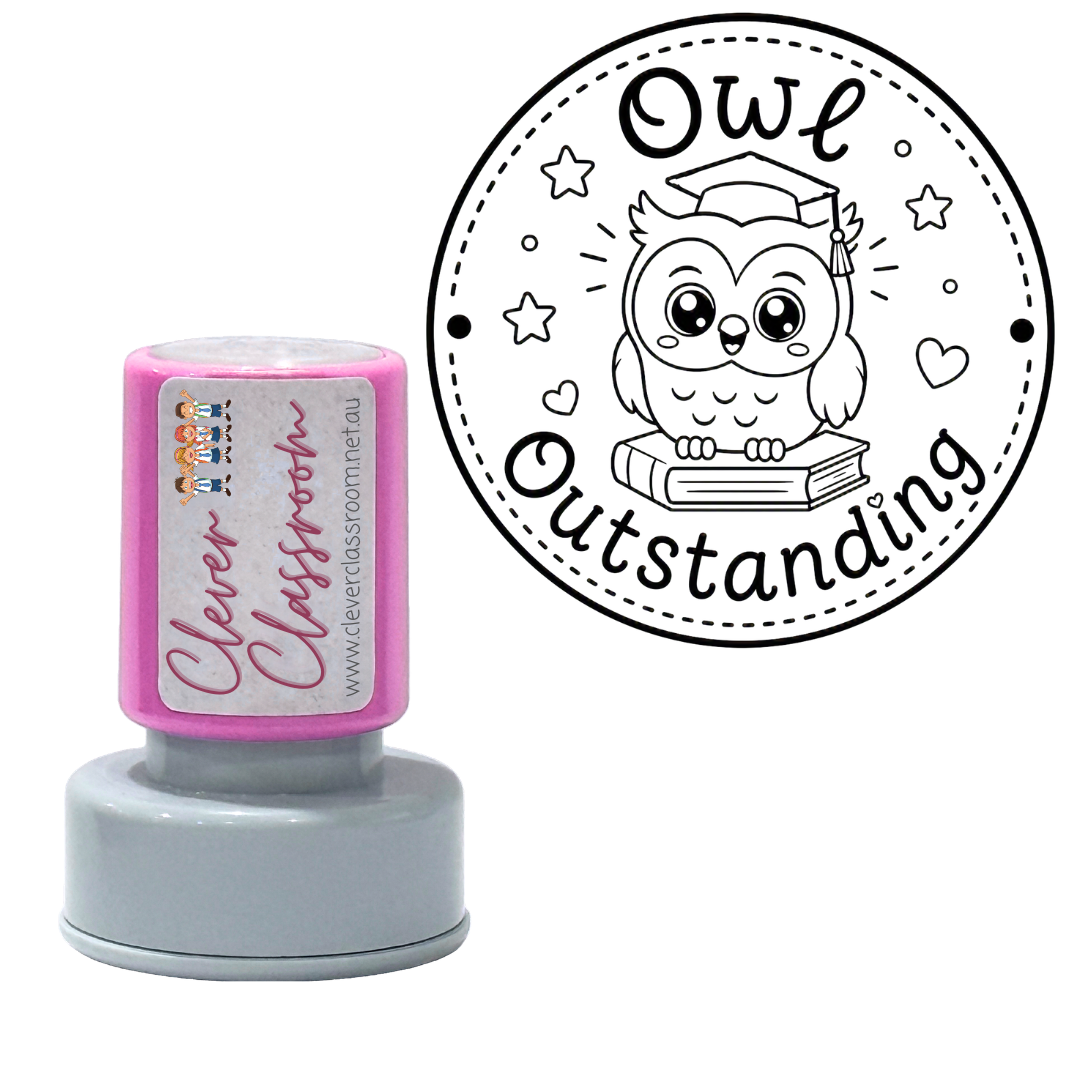 Owl Outstanding Teacher Stamp 30mm round