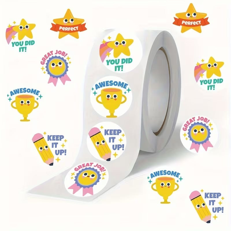 NEW! Perfect Award Stickers 500 on a roll - Colourful Teacher Merit Stickers