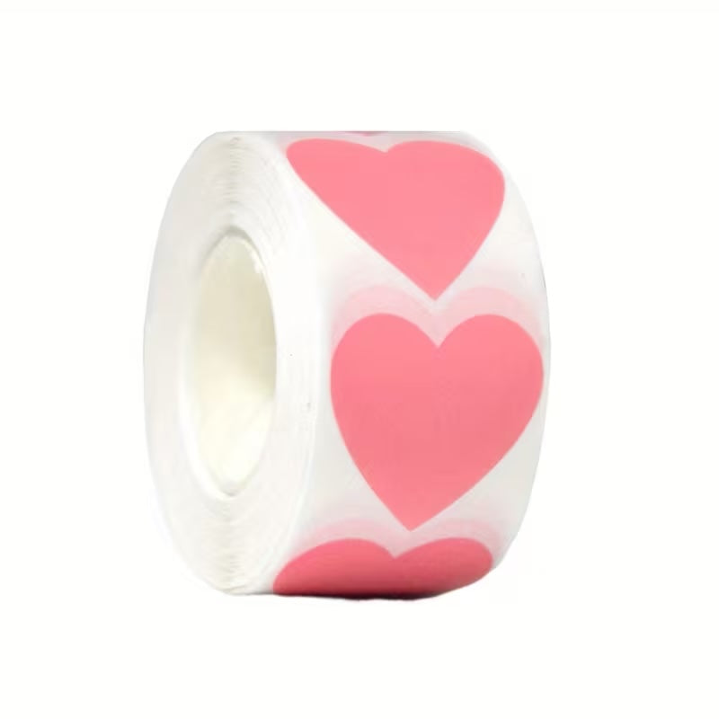 *HEARTS Solid Pink Stickers 500 on a roll