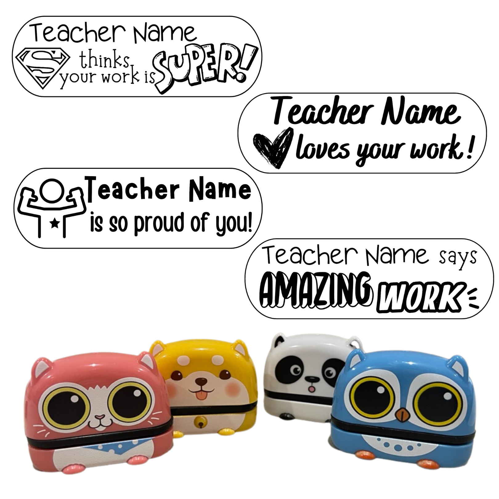 Limited Edition PROUD OF YOU Animals Personalised Stamp Set - 4 x  Stamps 50mm x 16mm