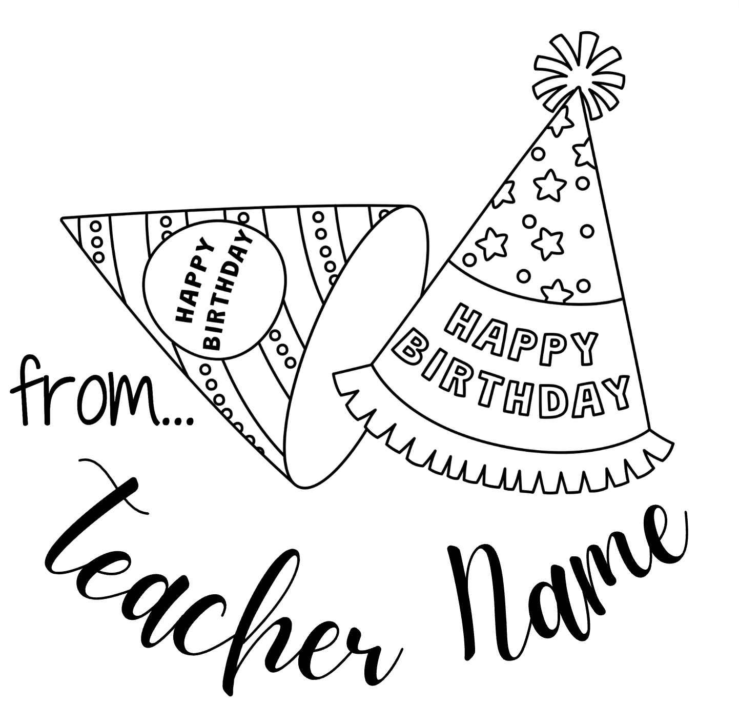 Happy Birthday Hats Personalised Teacher Stamp 30mm round