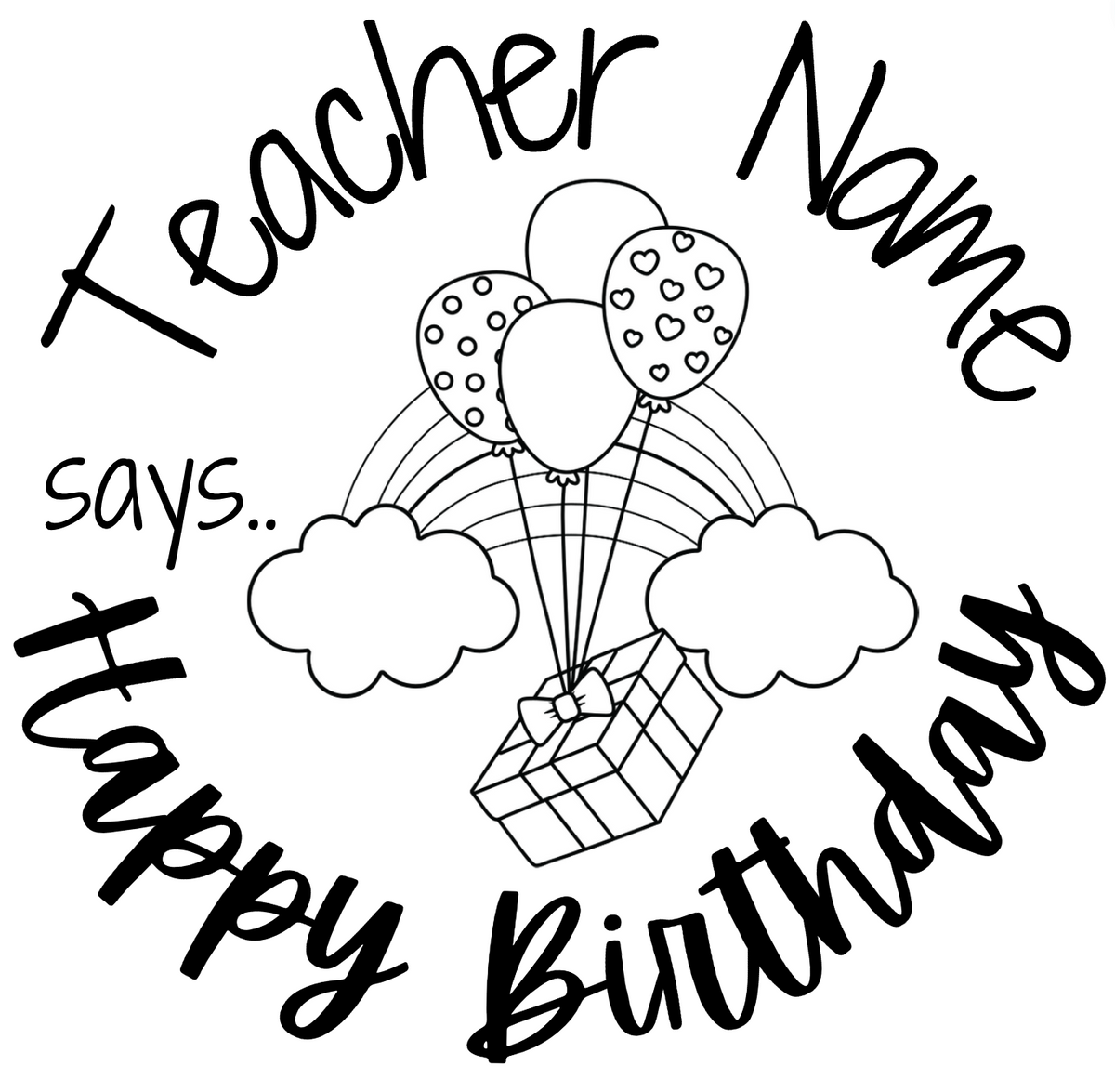 Happy Birthday BALLOONS Personalised Teacher Stamp 30mm round