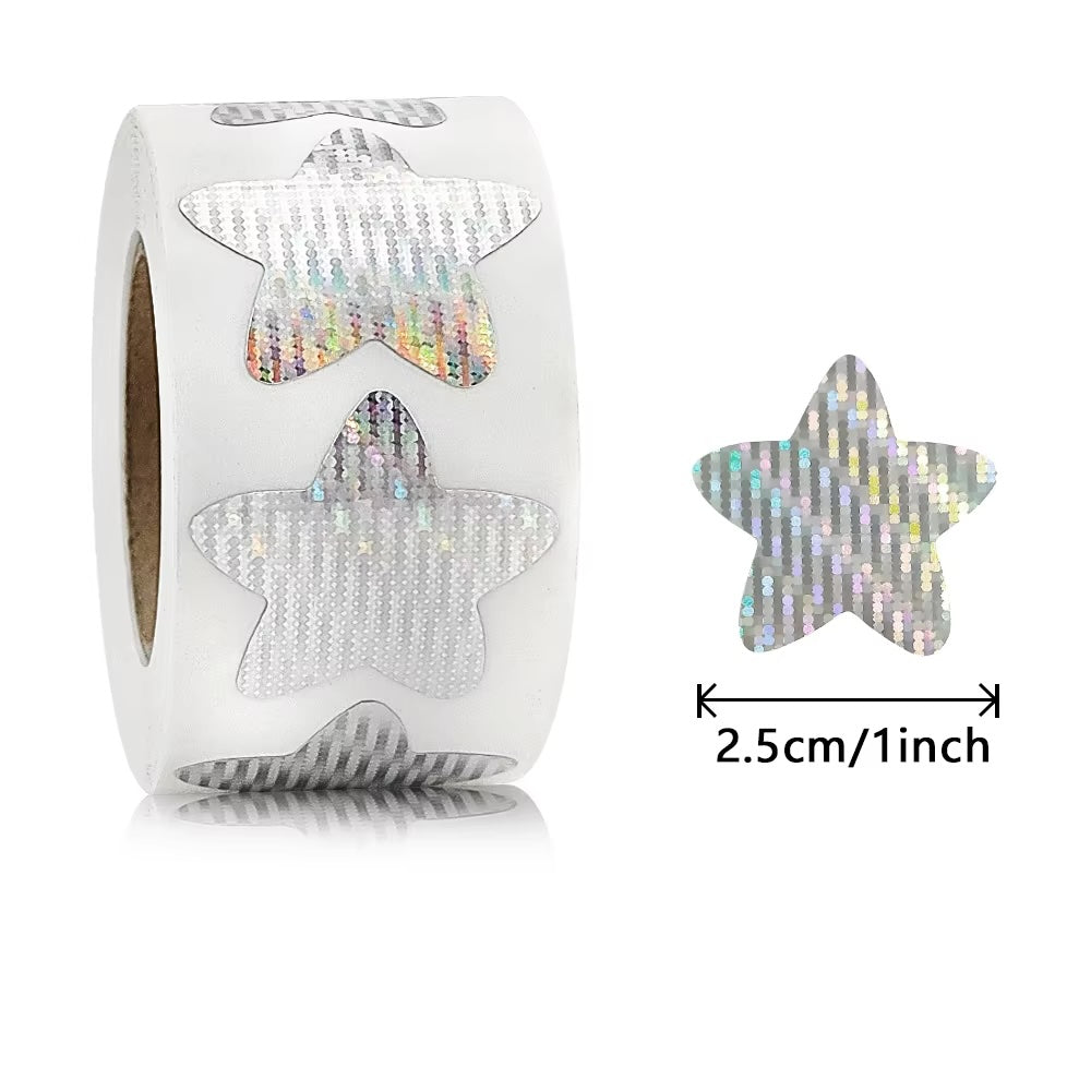 *STARS Sparkly Silver Metallic Holograph Stickers 500 on a roll