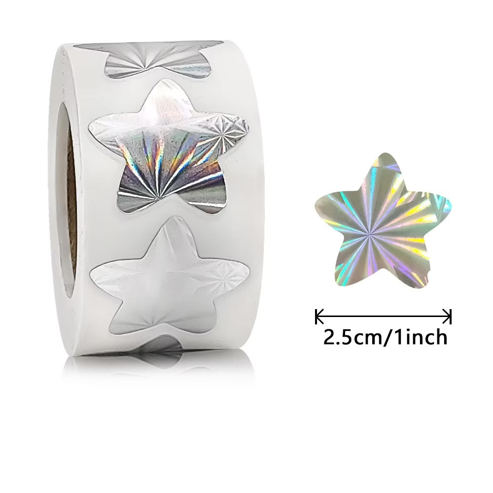 *STARS Starry Silver Metallic Holograph Stickers 500 on a roll