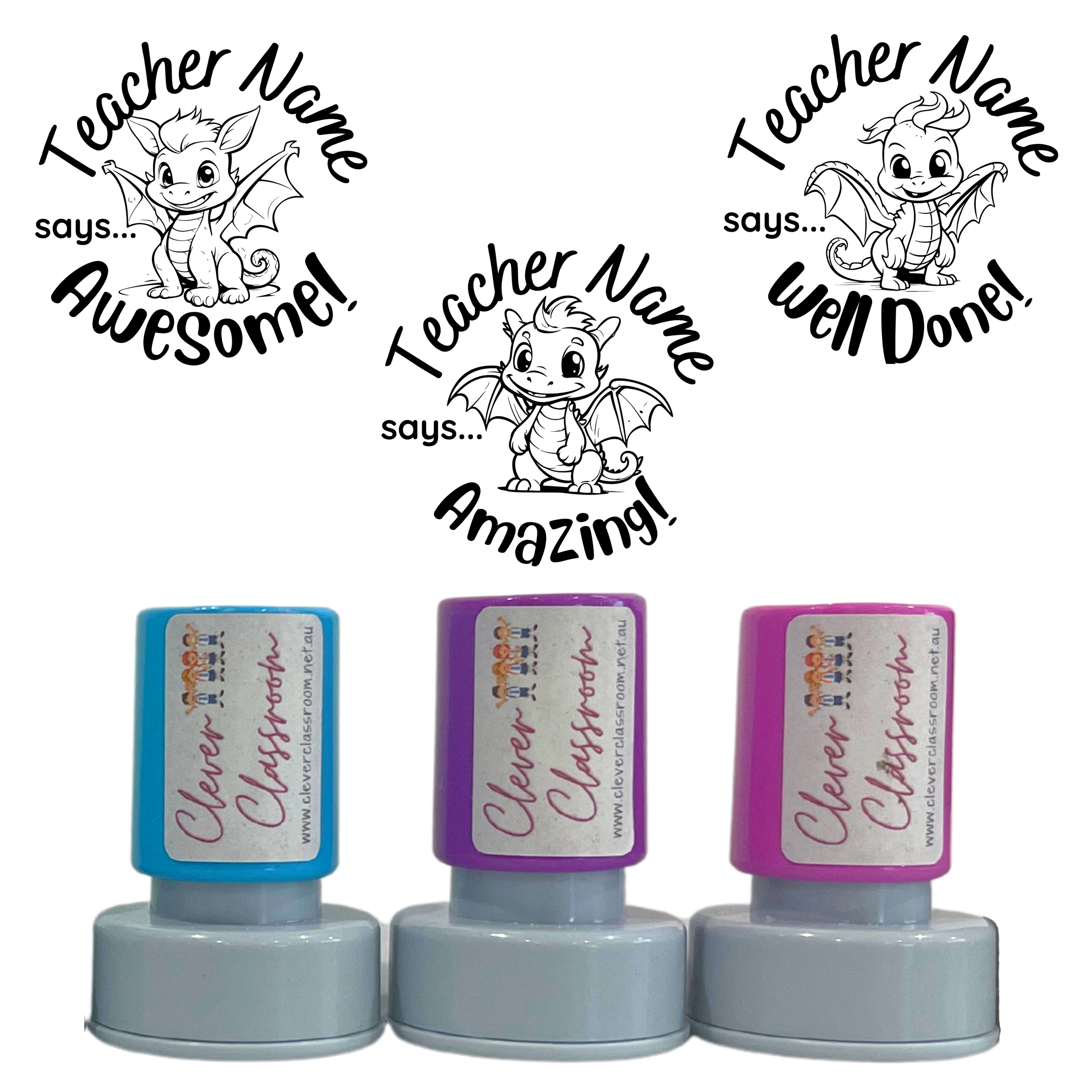 Super Cute Year of the Dragon Stamp Set - 3 x Teacher Stamps 30mm