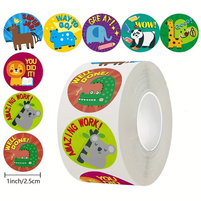 Super Job Animals Award Stickers 500 on a roll - Colourful Teacher Merit Stickers