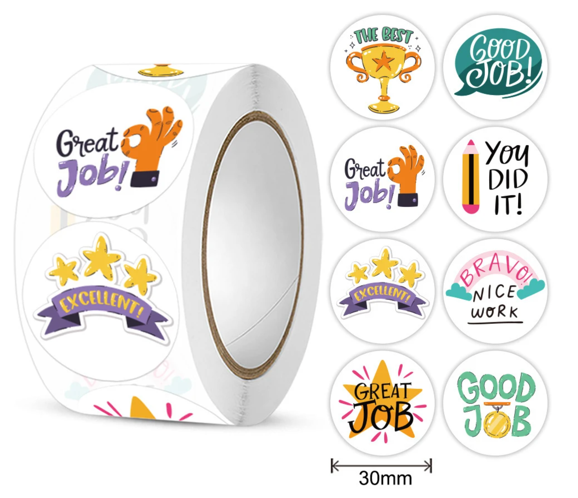 NEW!! The Best! Stickers 3cm x 300 on a roll - Colourful Teacher Merit Stickers