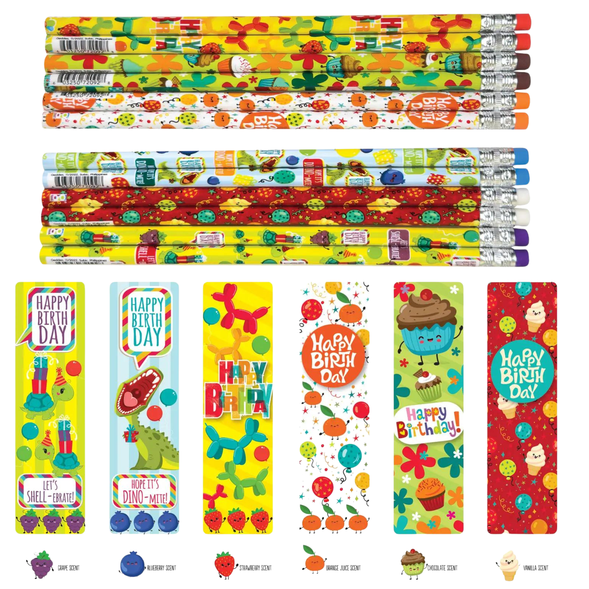 Wacky Whiffs Birthday Scratch n Sniff Pencils and Bookmarks 36 Class Pack