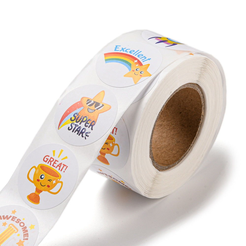 NEW!! Excellent ! Stickers 500 on a roll - Colourful Teacher Merit Stickers