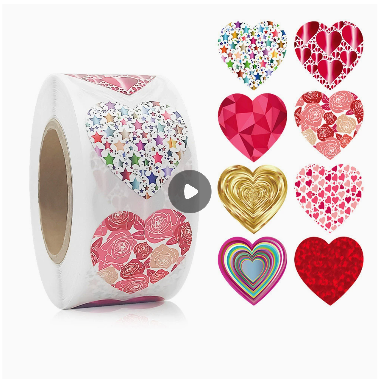 *HEARTS Colourful Patterns Stickers 500 on a roll - Colourful Teacher Merit Stickers