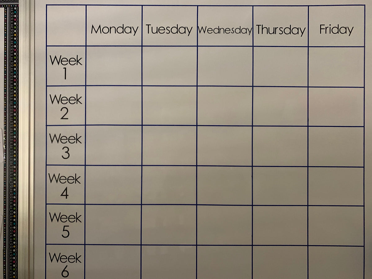 Aus Made Whiteboard Calendar - Wall Organiser for school or office - Decals Only - Days of the Week and Week Numbers -