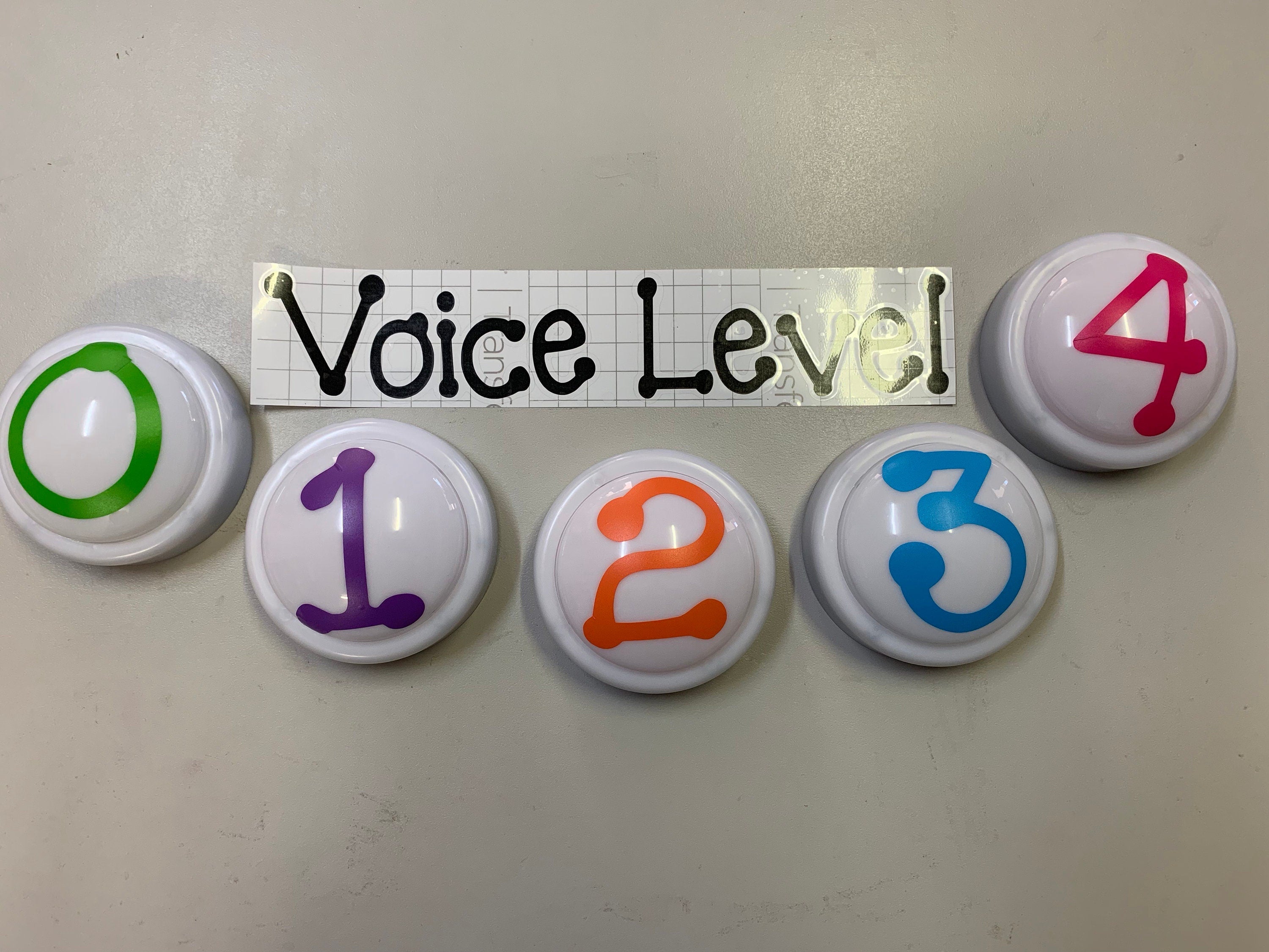 IN STOCK! 0-4 Voice Level Board Display - Tap / Touch / Push Lights - for classroom use. 140mm