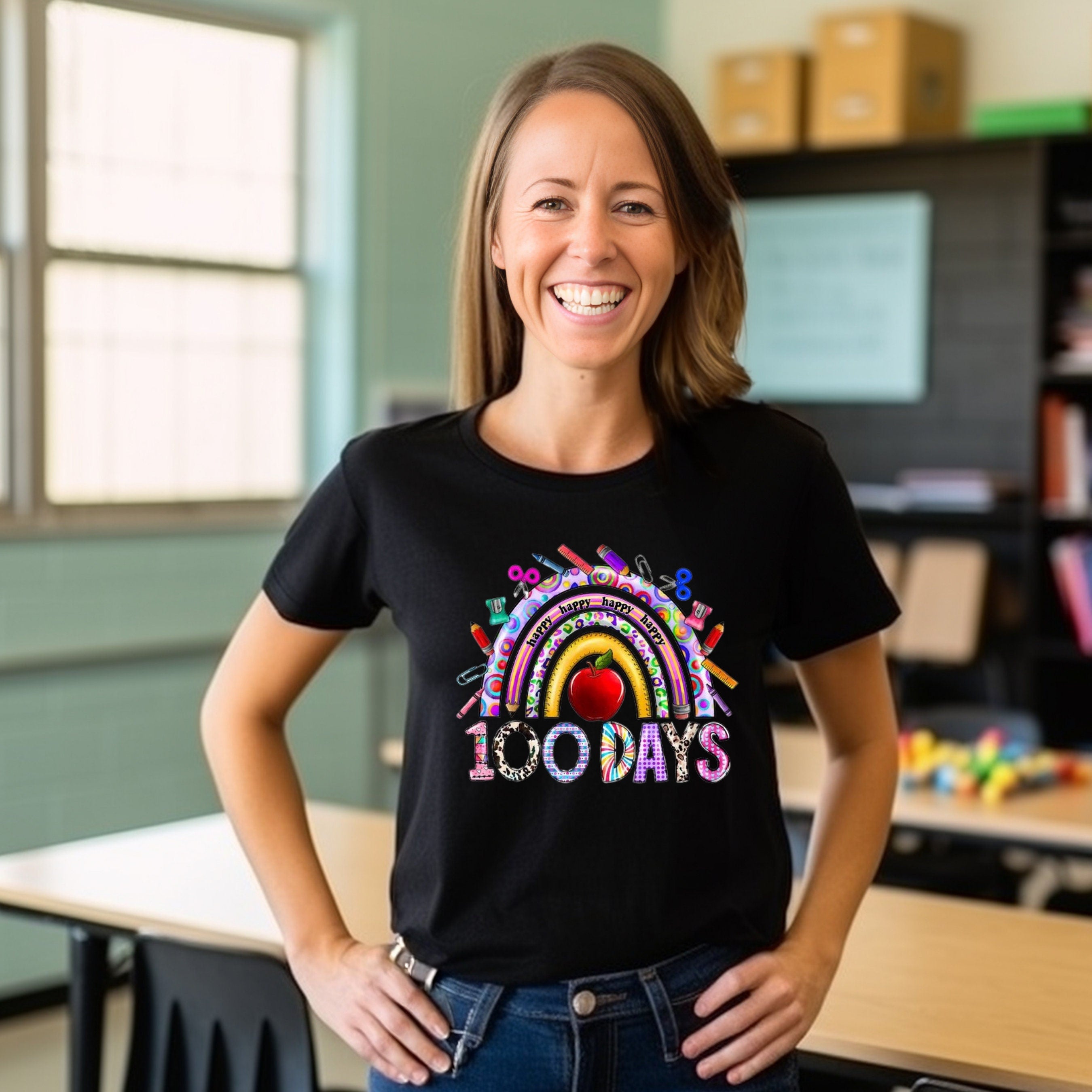 Teacher T-shirt - 100 Days - Rainbow