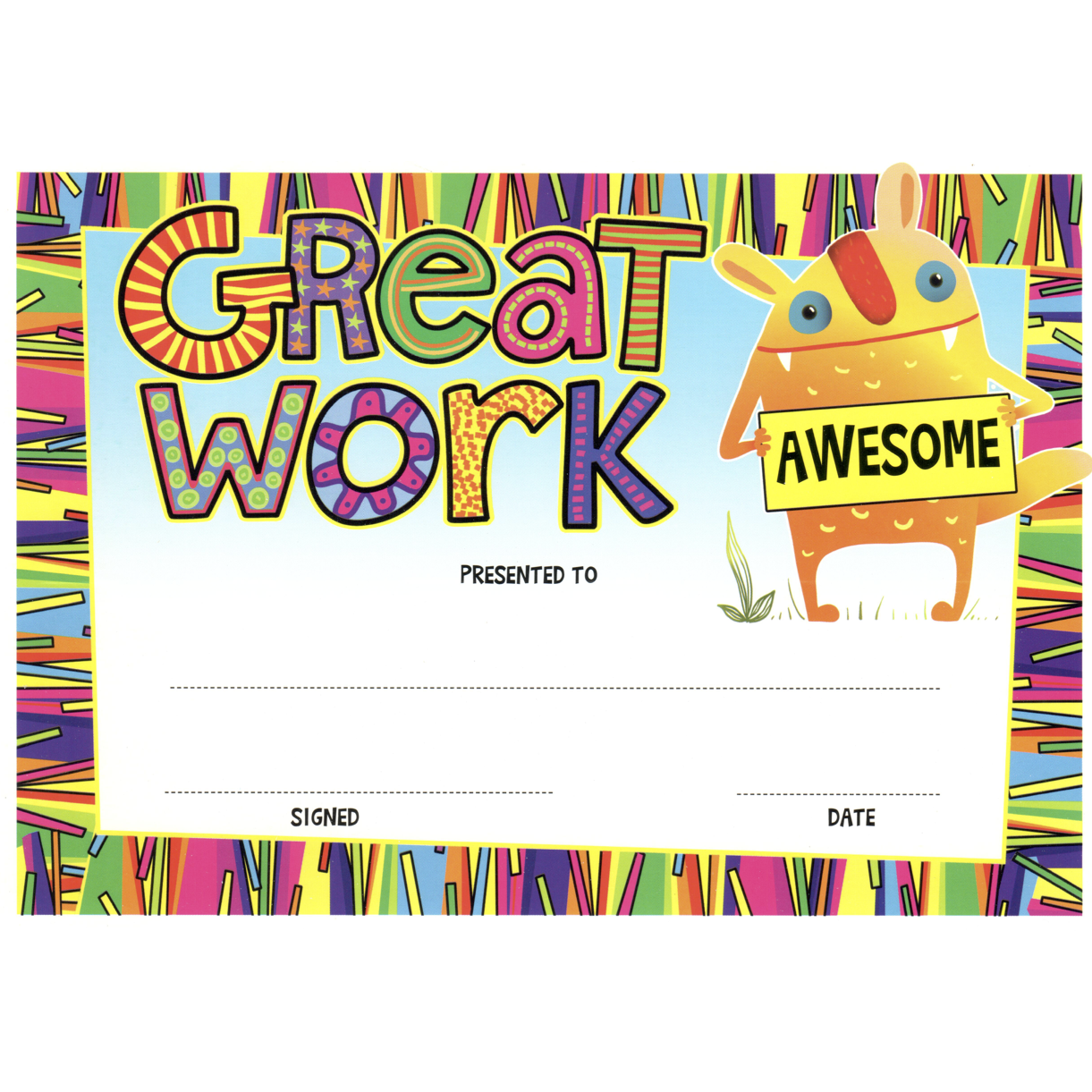 Dark Khaki 25 "Great Work" Award Student Award Certificates