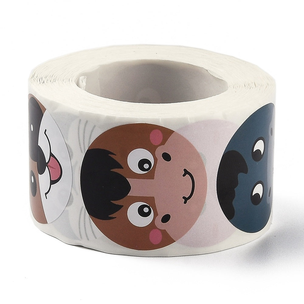 Gray *LARGE Animal Faces Stickers 500 on a roll - Colourful Teacher Merit Stickers