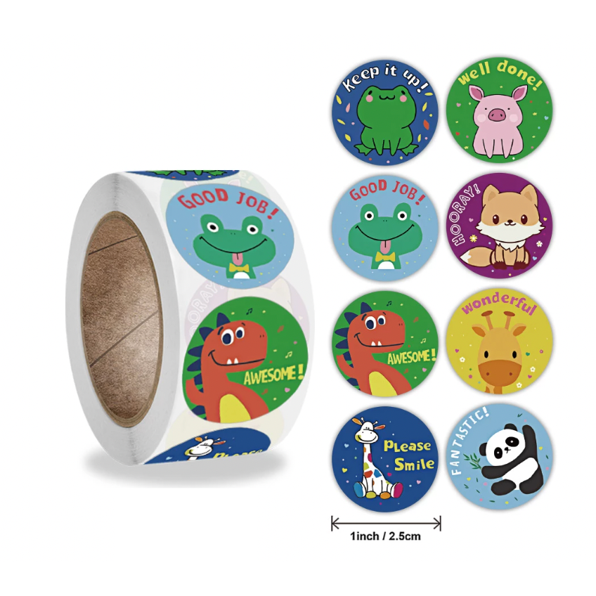 Sea Green Awesome Animal Stickers 500 on a roll - Colourful Teacher Merit Stickers