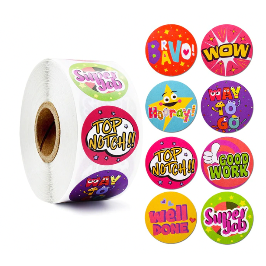 Dark Slate Gray Hooray! Award Stickers 500 on a roll - Colourful Teacher Merit Stickers