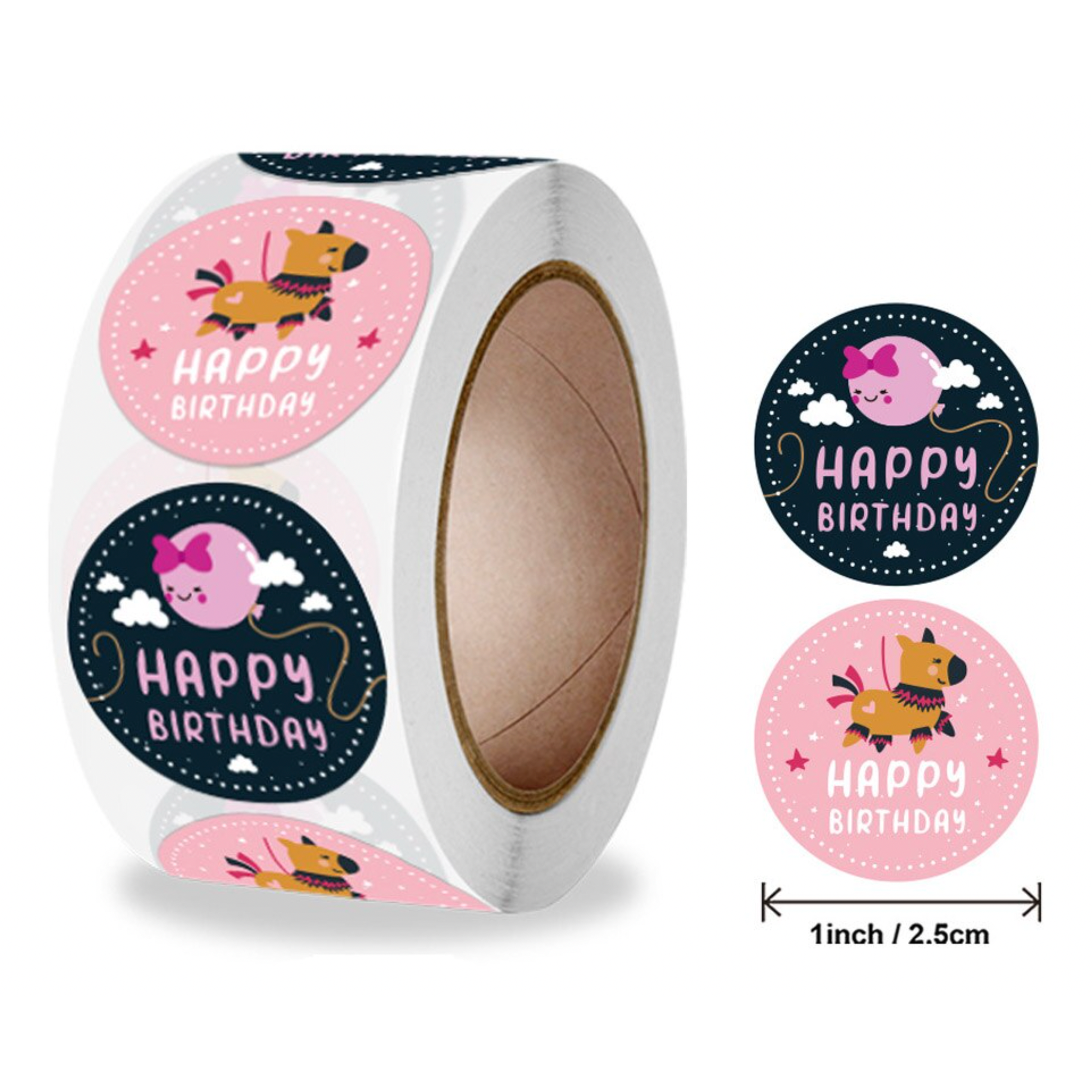 Thistle Happy Birthday Pinks 500 on a roll - Colourful Teacher Merit Stickers
