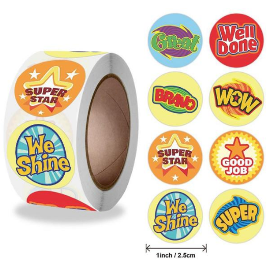 Light Gray Bravo Award Stickers 500 on a roll - Colourful Teacher Merit Stickers