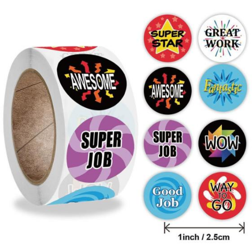 Dark Slate Gray Great Work Award Stickers 500 on a roll - Colourful Teacher Merit Stickers