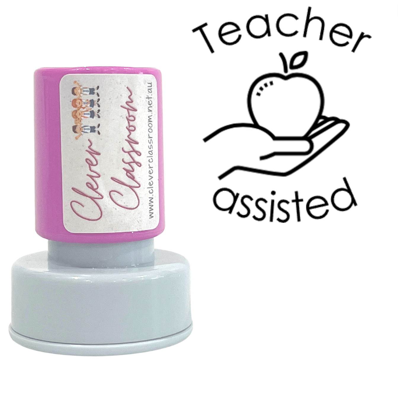 Gray Teacher assisted Apple Teacher Stamp Self-inking 20mm round