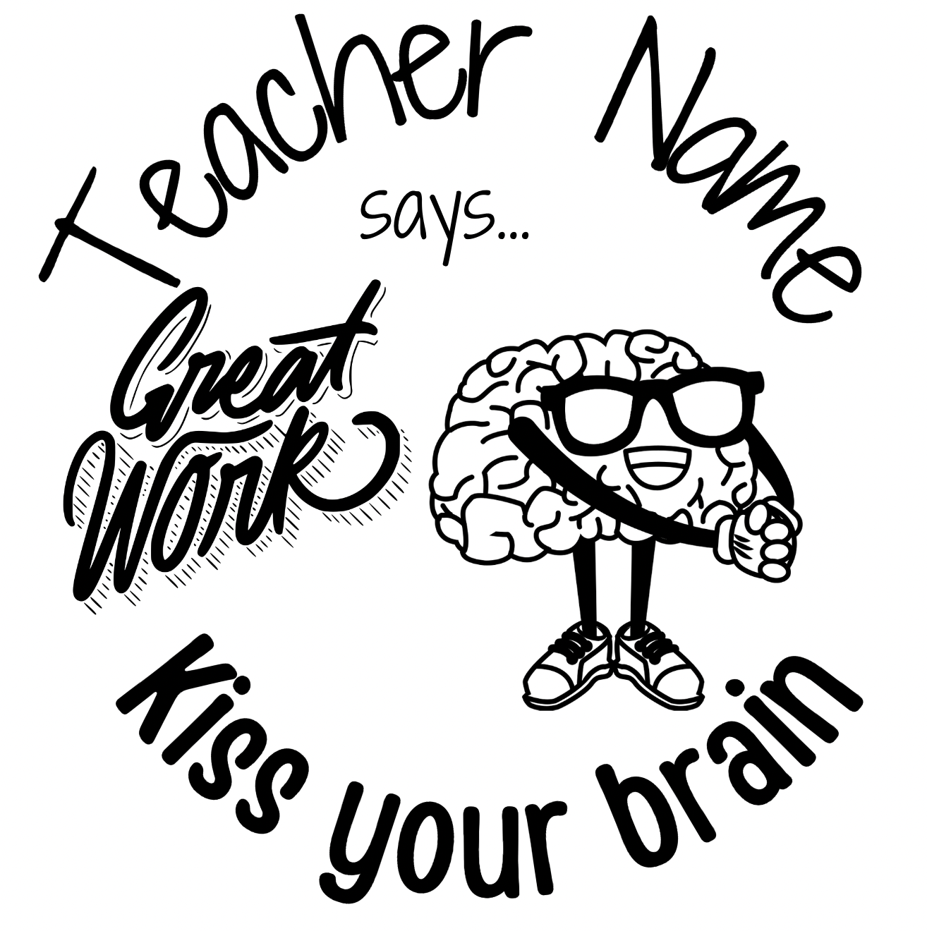 Black Stamp Set - 3 x Brainy Teacher Stamps 30mm