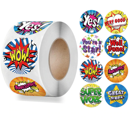 Dark Slate Gray Super Work Award Stickers 500 on a roll - Colourful Teacher Merit Stickers